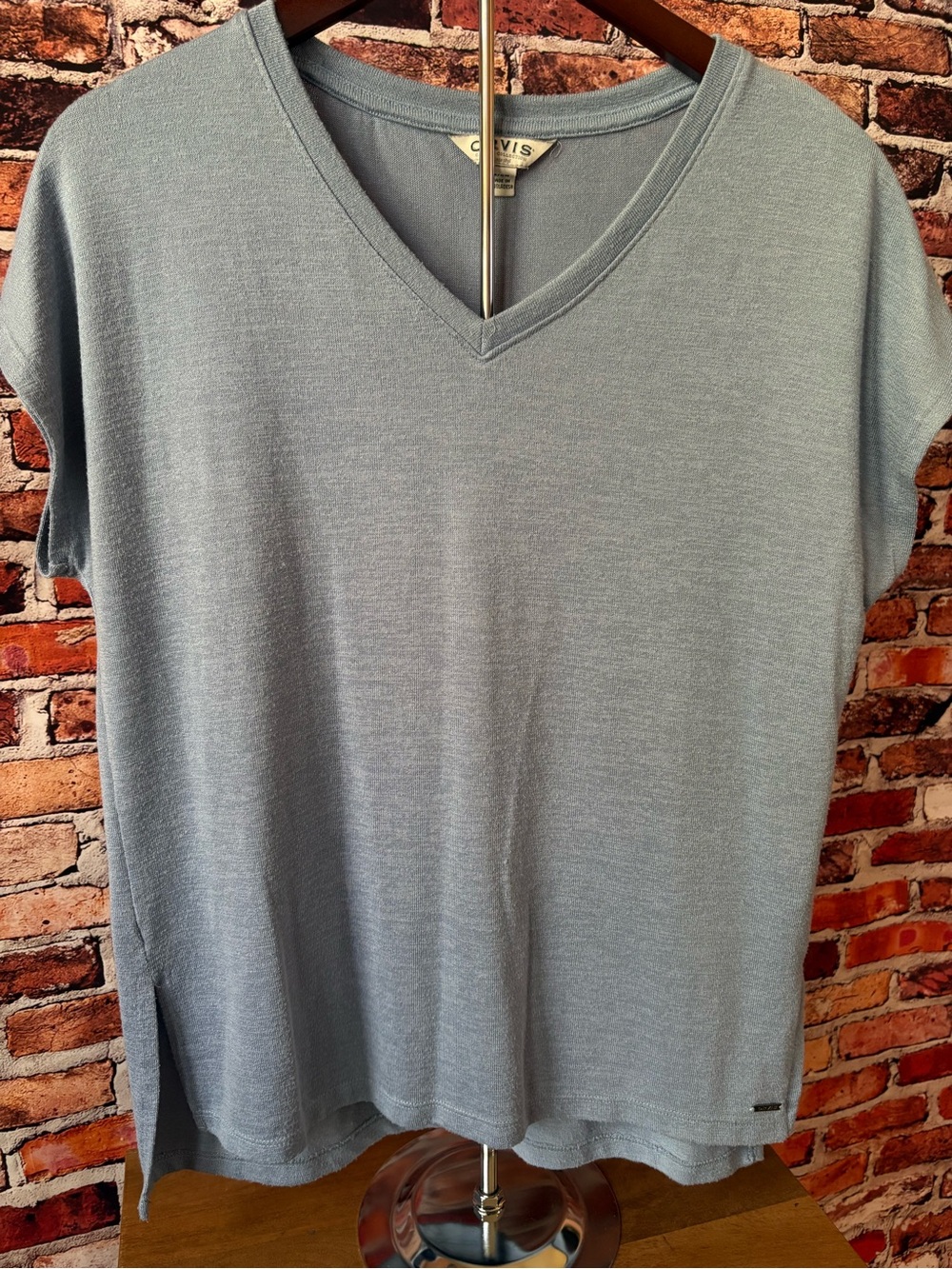 Orvis Light Blue Gray V‑Neck Cap Sleeve Lightweight Sweater Top Size Small